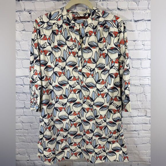 Tea Collection Abstract Leaf Pattern Cotton Whimsical Cute Preppy Mini Dress M - Picture 1 of 12